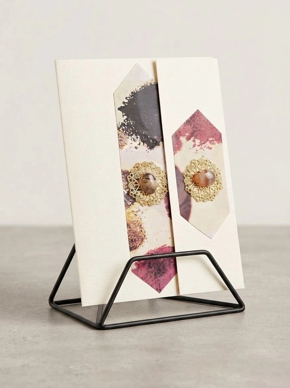 Gift Card With Gold & Burgundy Stones With Tan Background